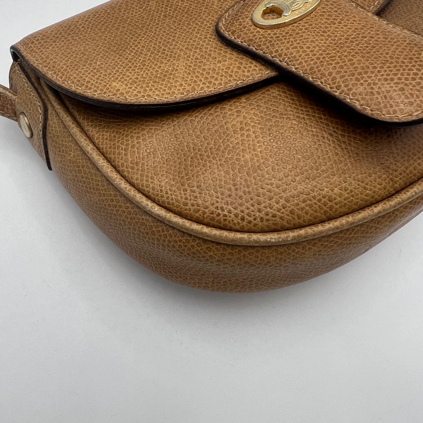 Celine Paris Camel Grained Leather Triomphe Mini Flap Crossbody