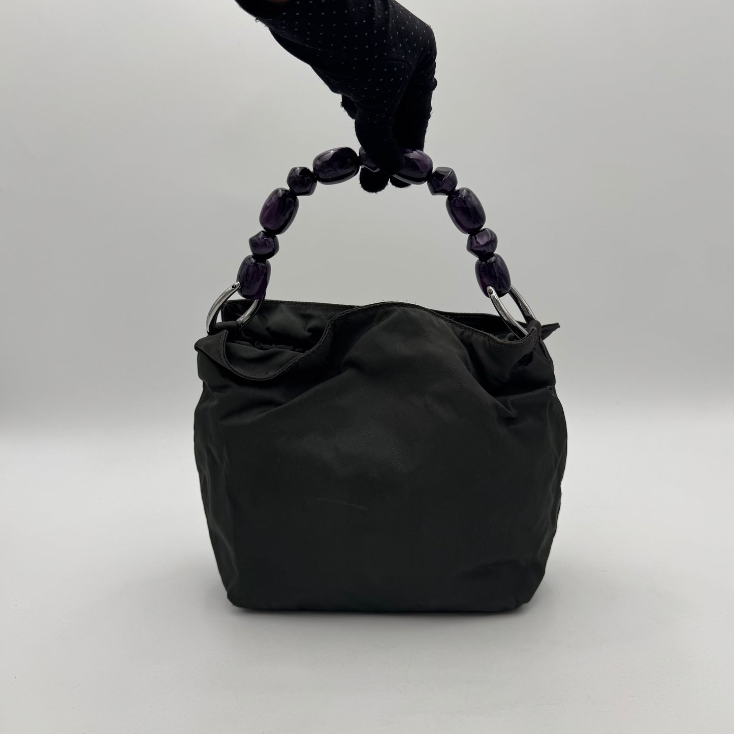Christian Dior Gray Nylon Purple Malice Pearl Handbag
