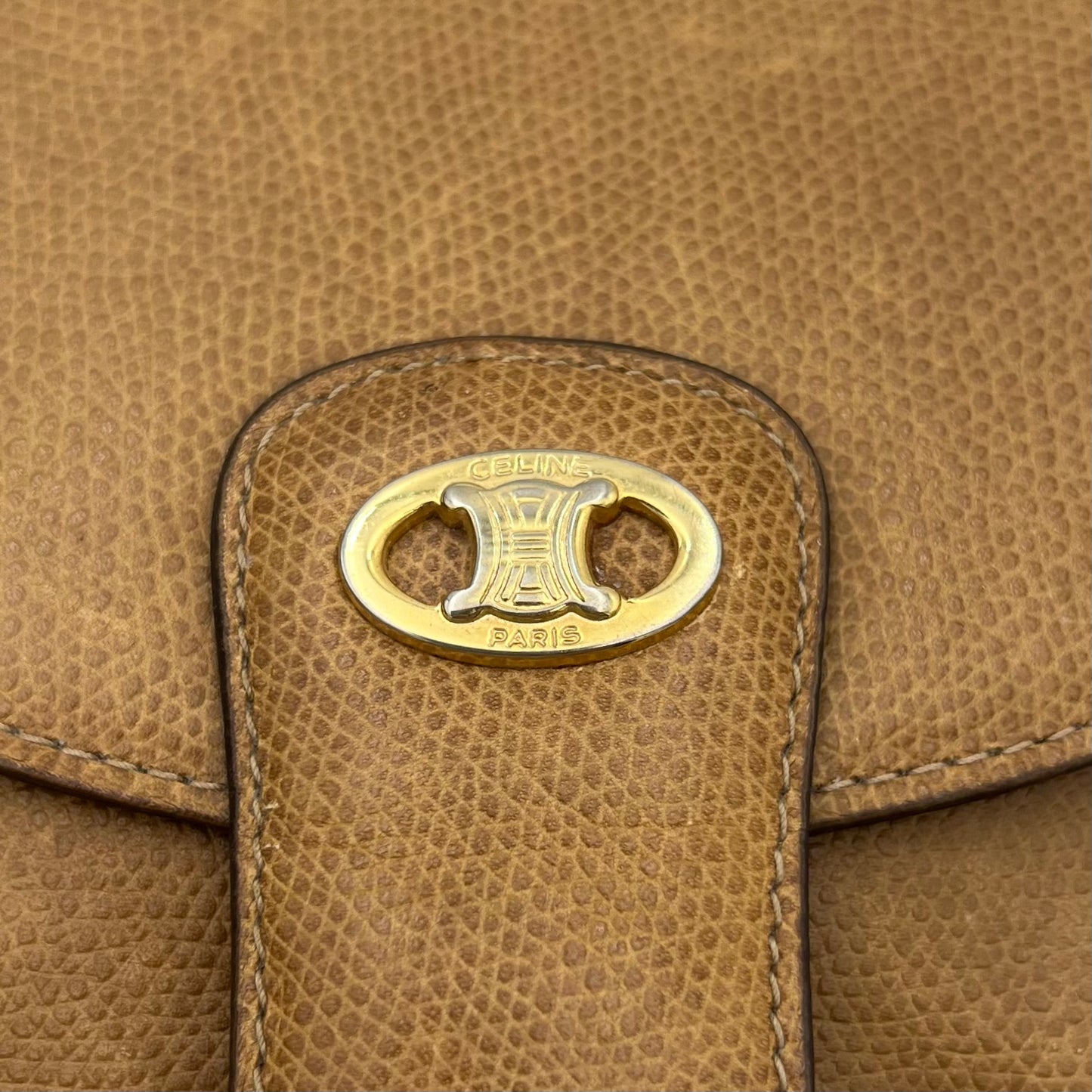 Celine Paris Camel Grained Leather Triomphe Mini Flap Crossbody