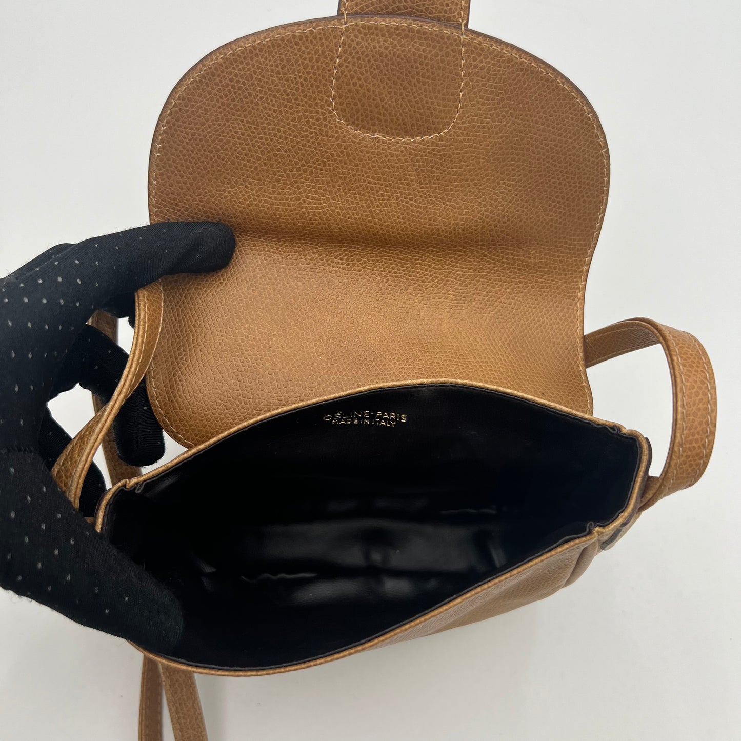Celine Paris Camel Grained Leather Triomphe Mini Flap Crossbody