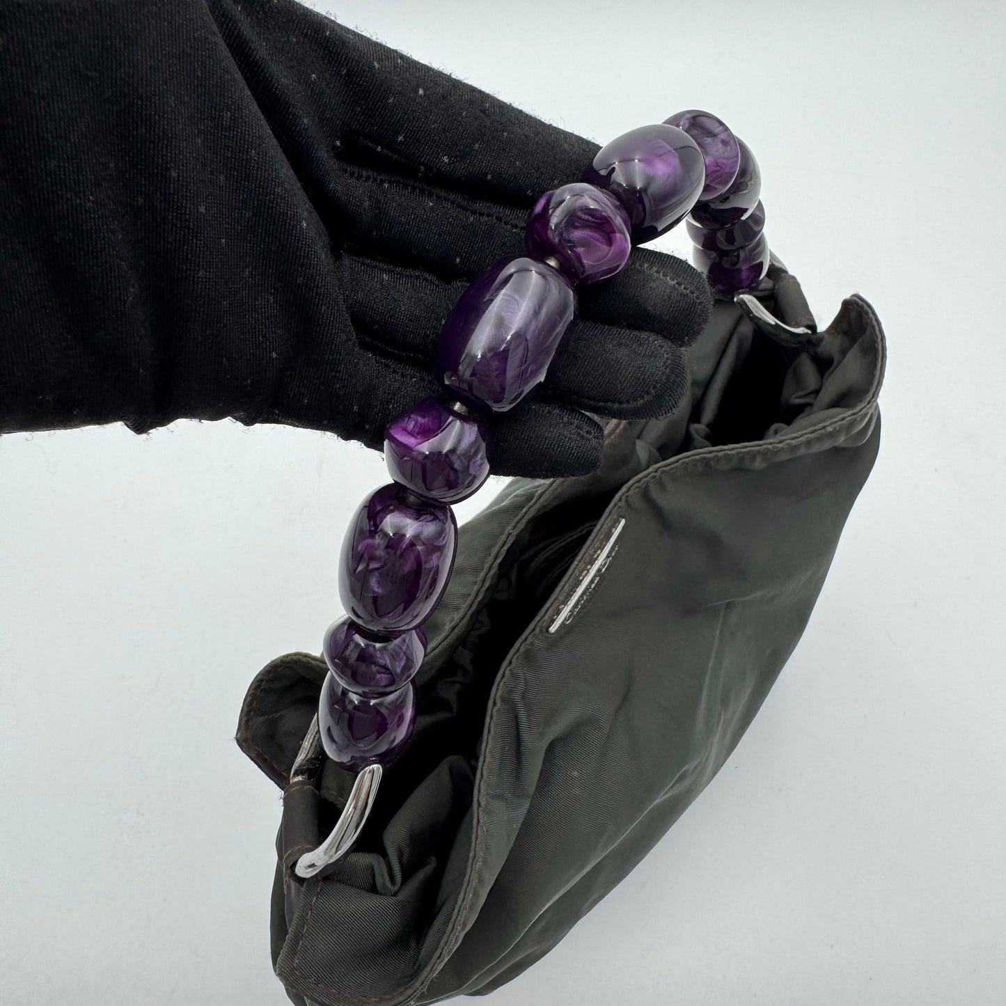 Christian Dior Gray Nylon Purple Malice Pearl Handbag