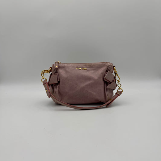 Miu Miu Light Pink Vitello Lux Bow Pochette