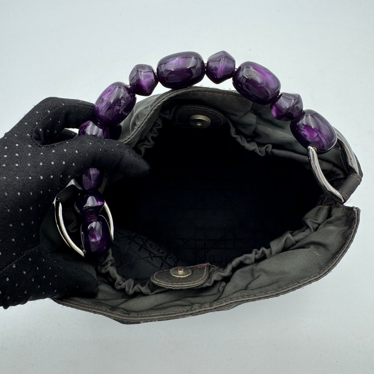 Christian Dior Gray Nylon Purple Malice Pearl Handbag