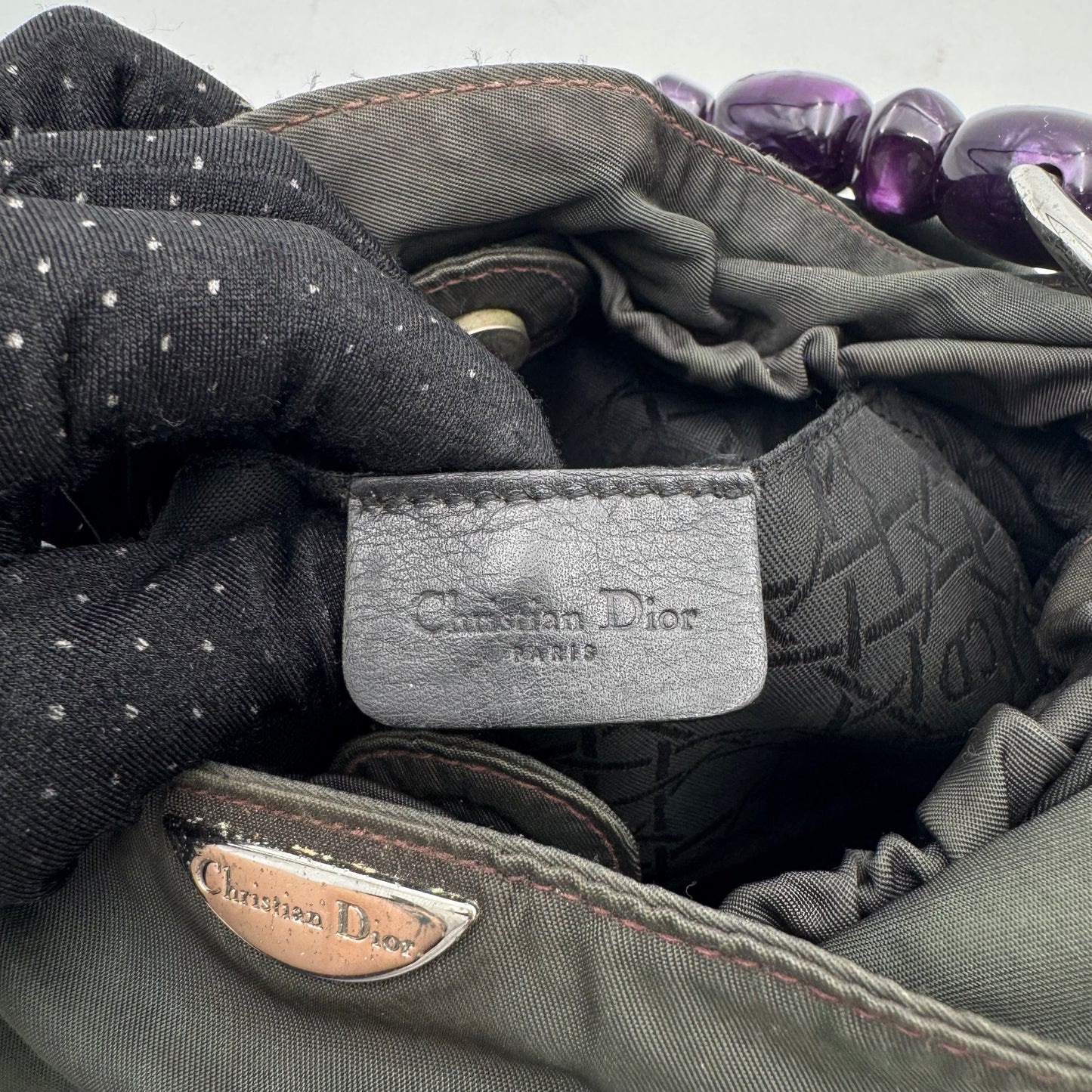 Christian Dior Gray Nylon Purple Malice Pearl Handbag