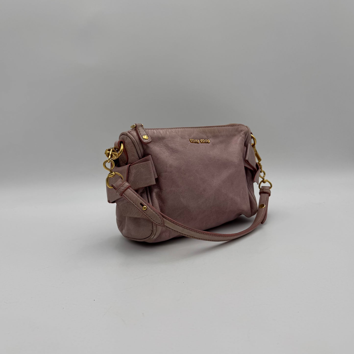 Miu Miu Light Pink Vitello Lux Bow Pochette