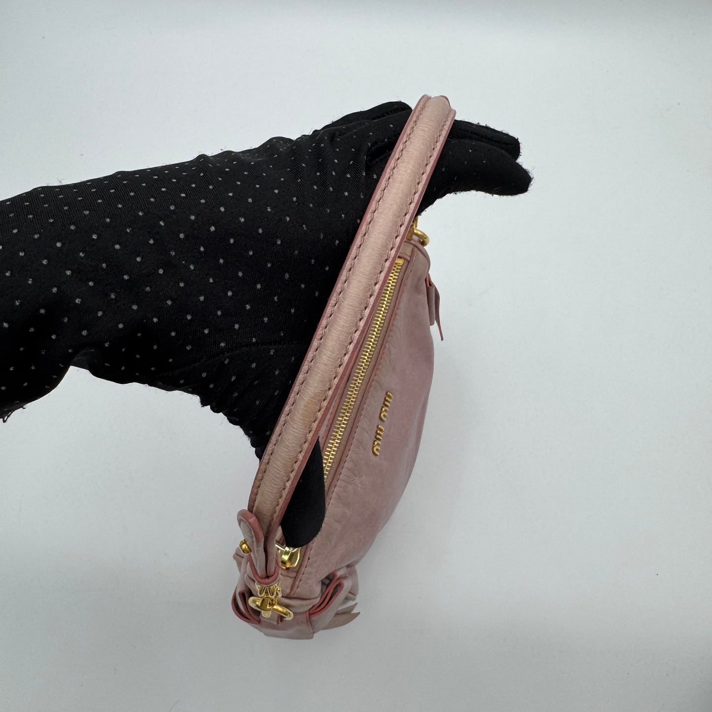 Miu Miu Light Pink Vitello Lux Bow Pochette