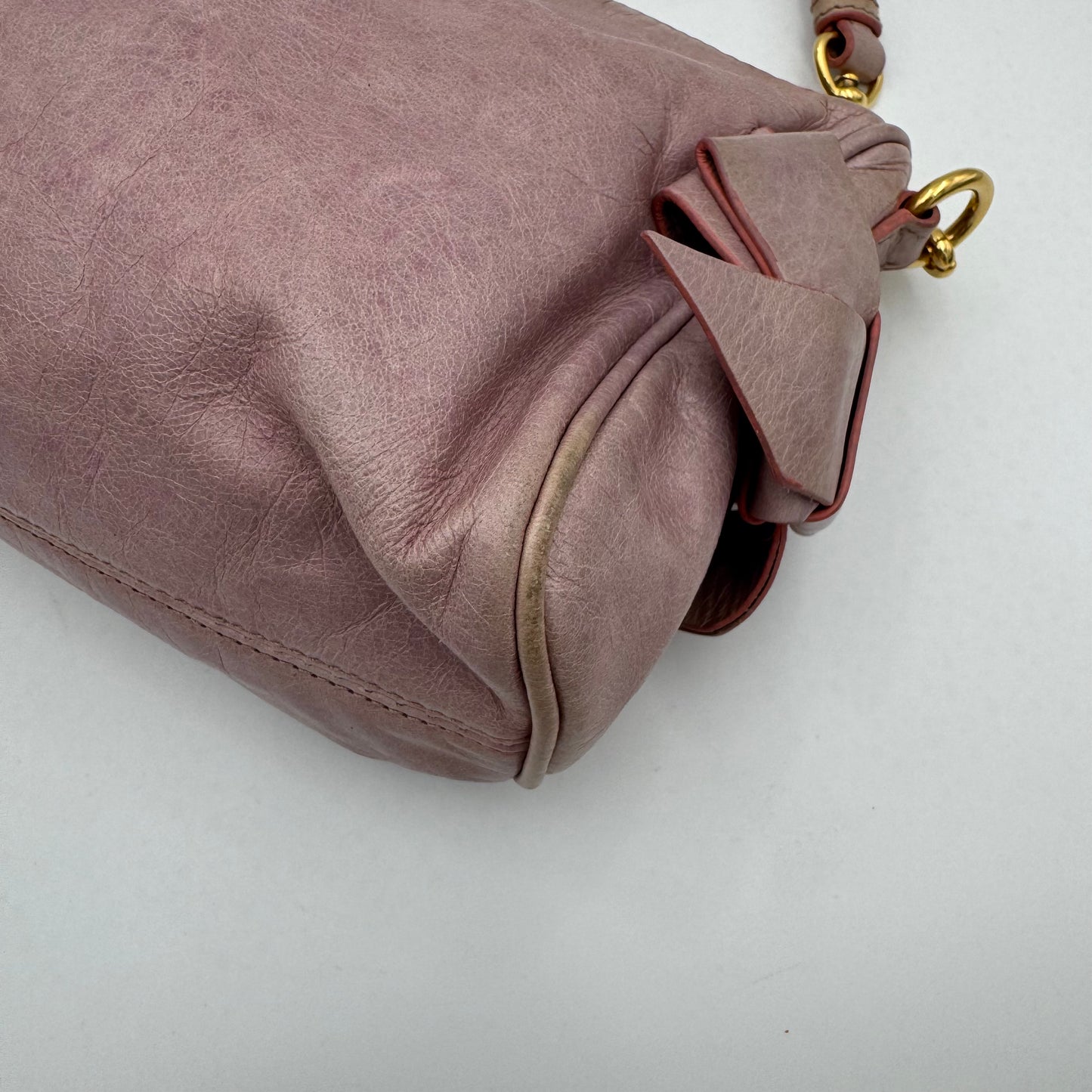 Miu Miu Light Pink Vitello Lux Bow Pochette