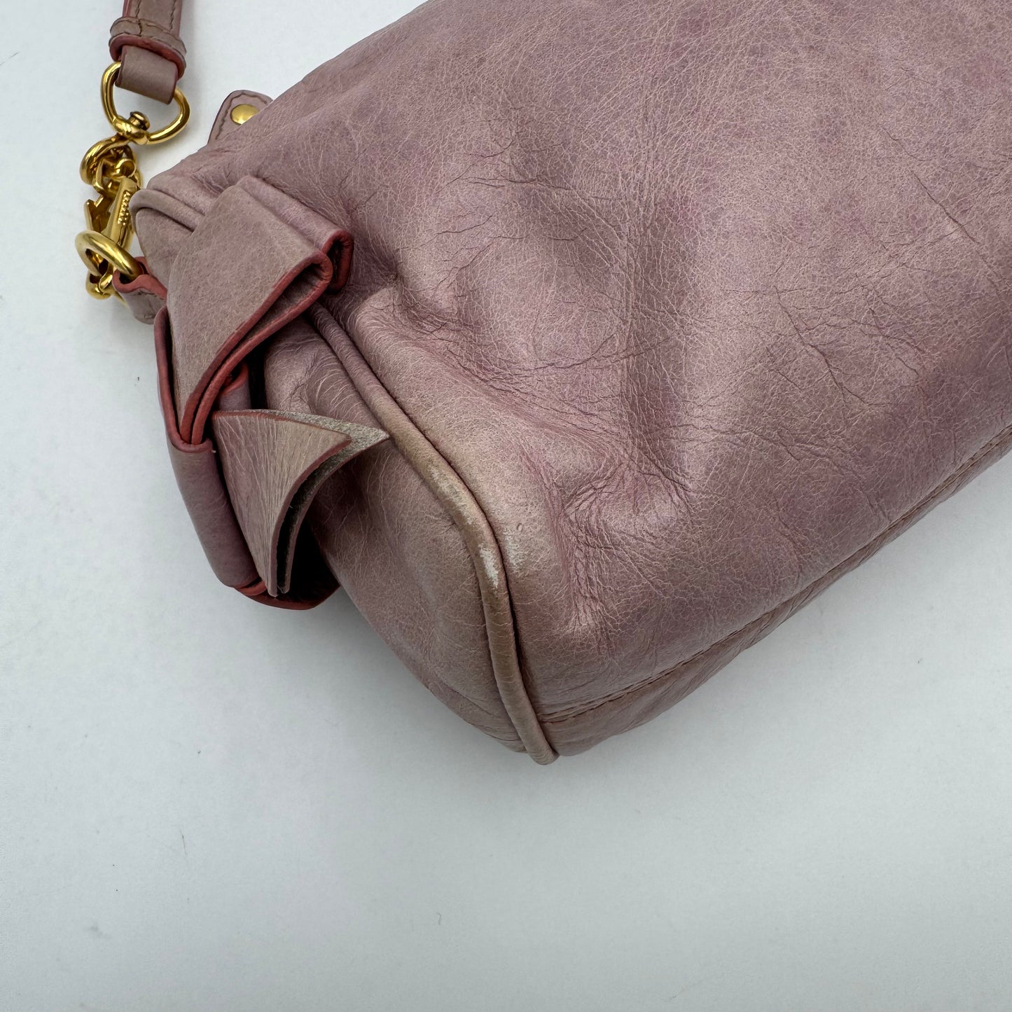 Miu Miu Light Pink Vitello Lux Bow Pochette