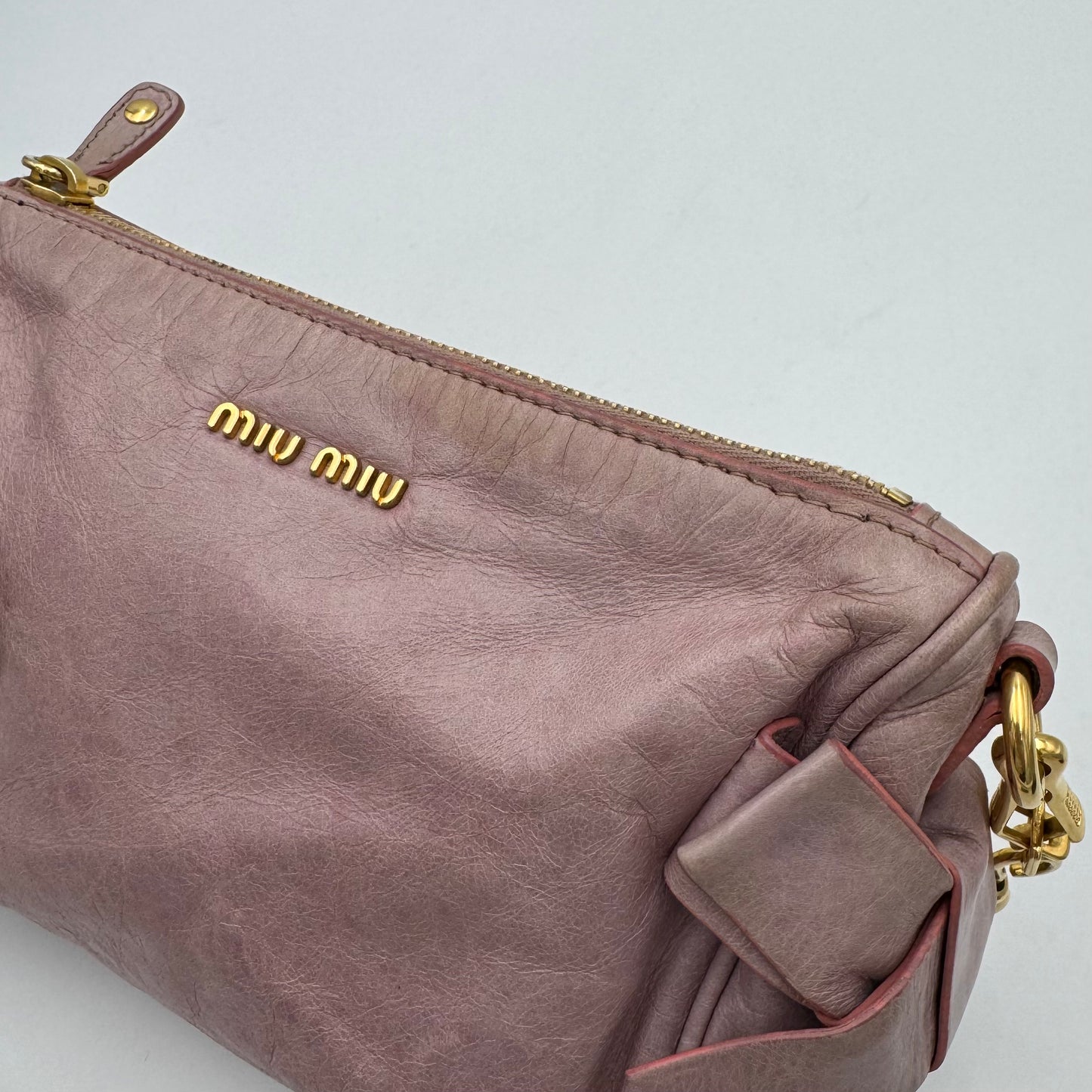 Miu Miu Light Pink Vitello Lux Bow Pochette
