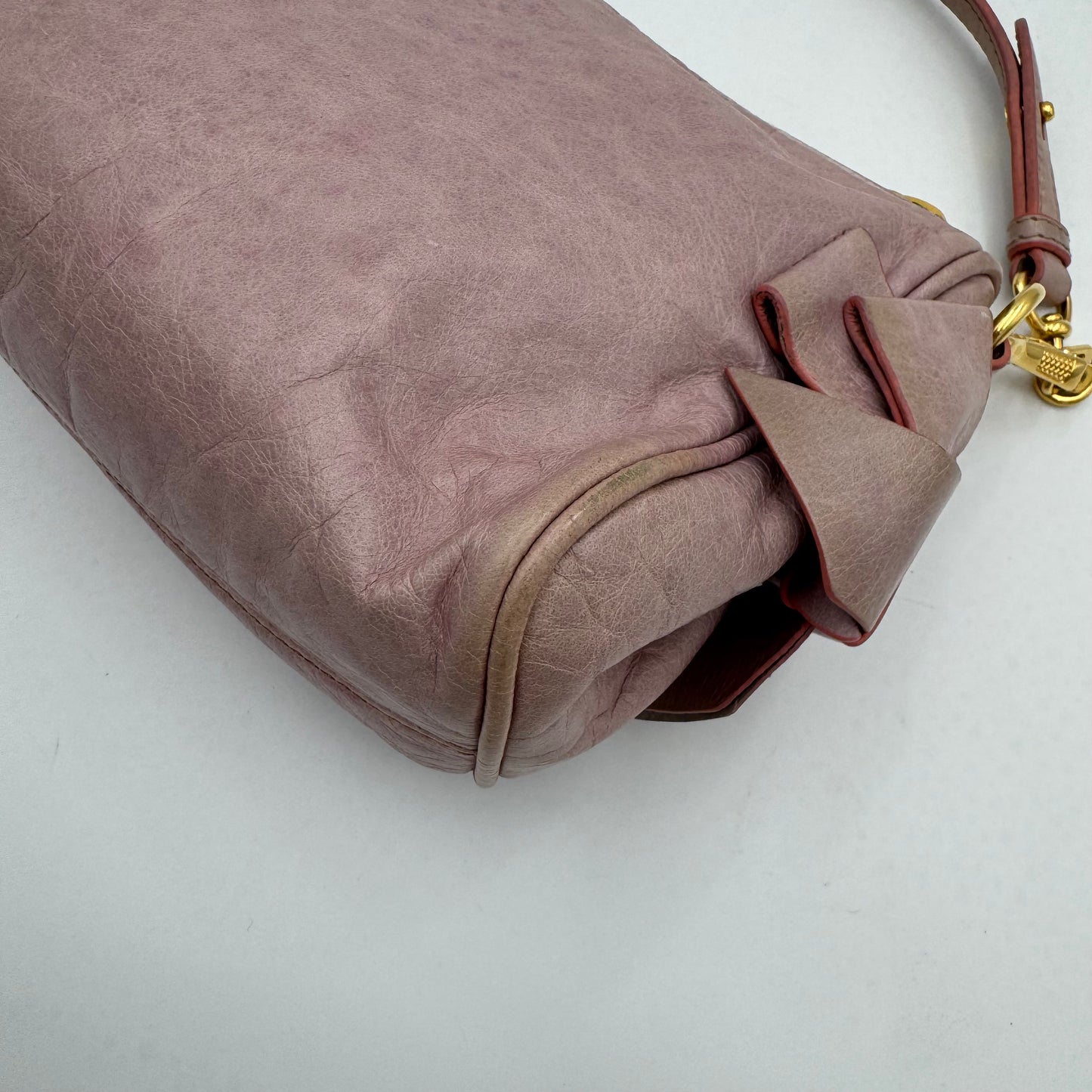 Miu Miu Light Pink Vitello Lux Bow Pochette