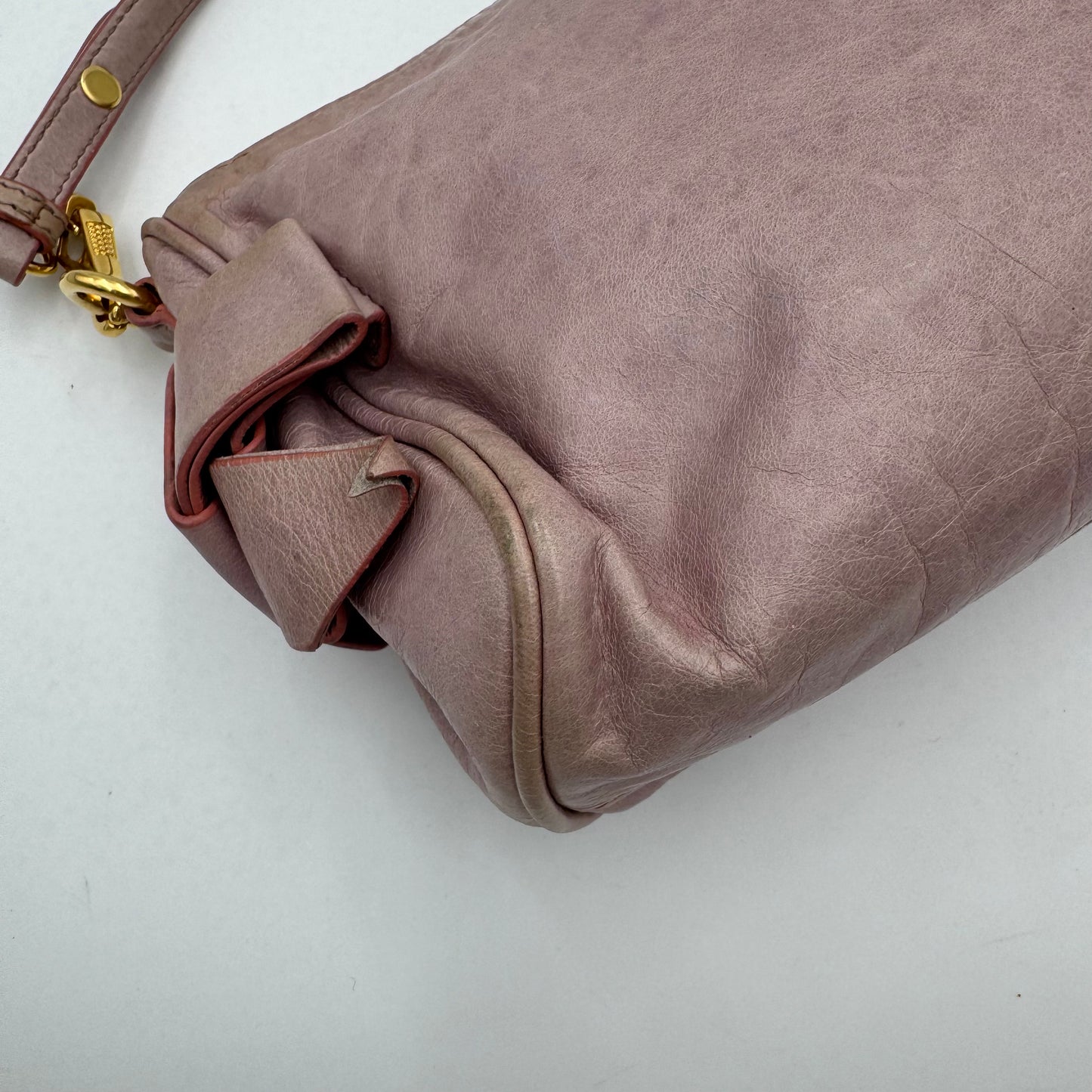 Miu Miu Light Pink Vitello Lux Bow Pochette