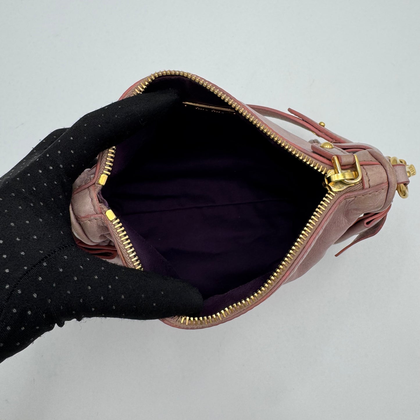 Miu Miu Light Pink Vitello Lux Bow Pochette