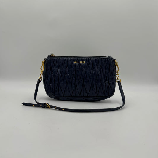 Miu Miu Blue Matelasse Leather Lock Charm Long Strap Pochette GHW