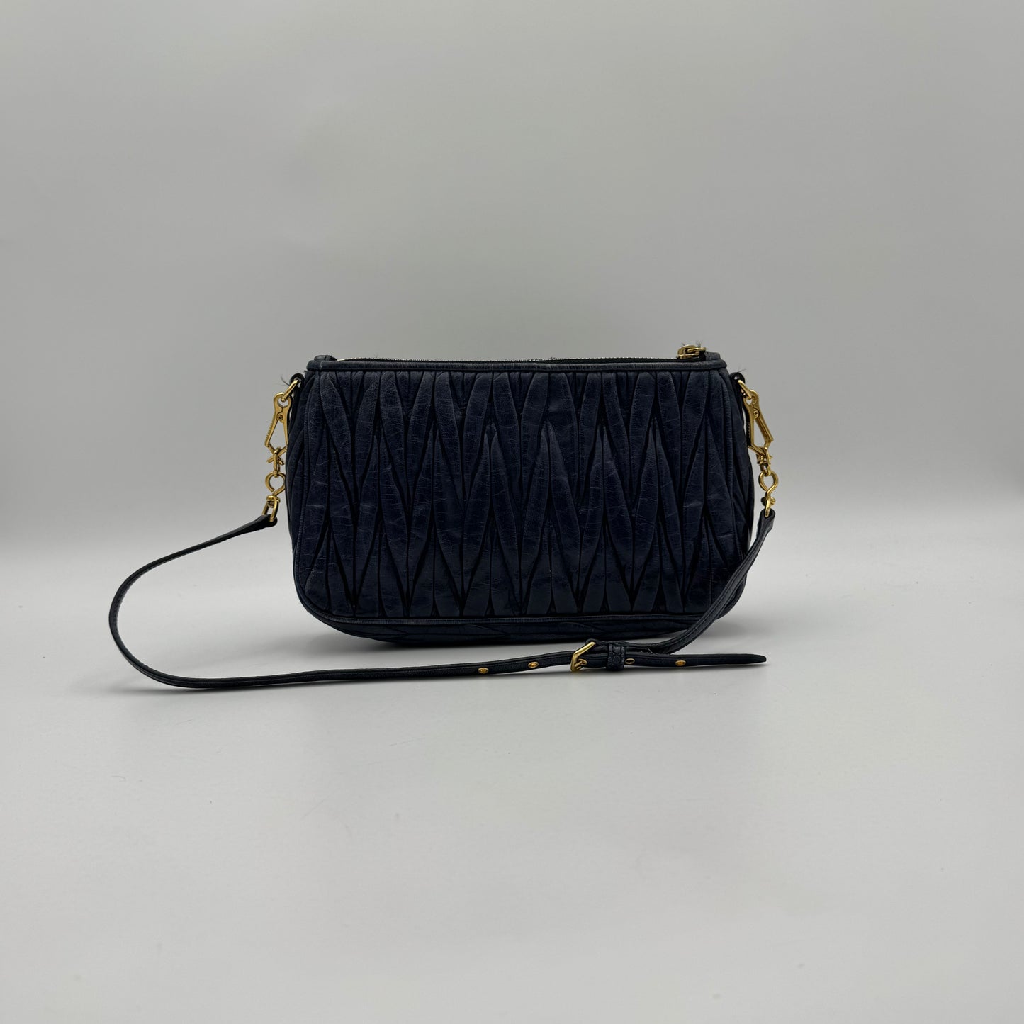 Miu Miu Blue Matelasse Leather Lock Charm Long Strap Pochette GHW