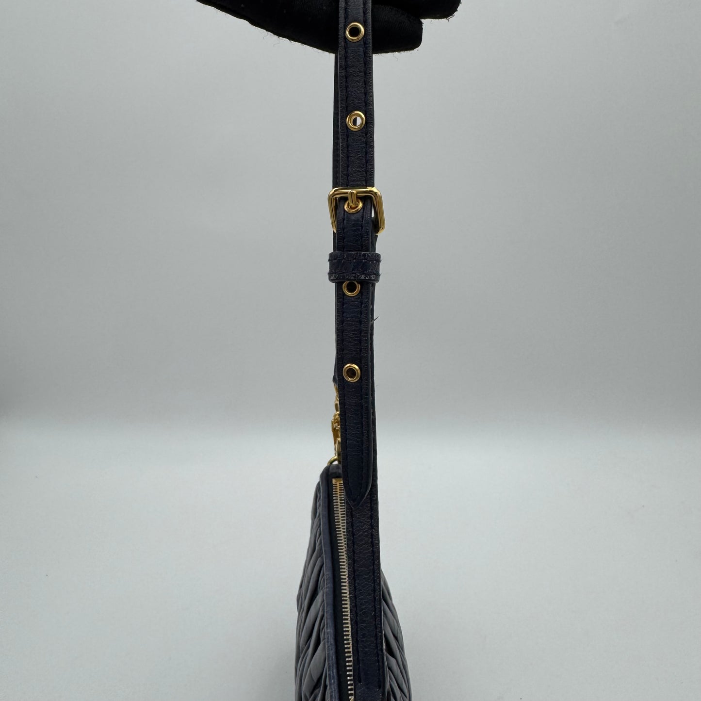 Miu Miu Blue Matelasse Leather Lock Charm Long Strap Pochette GHW