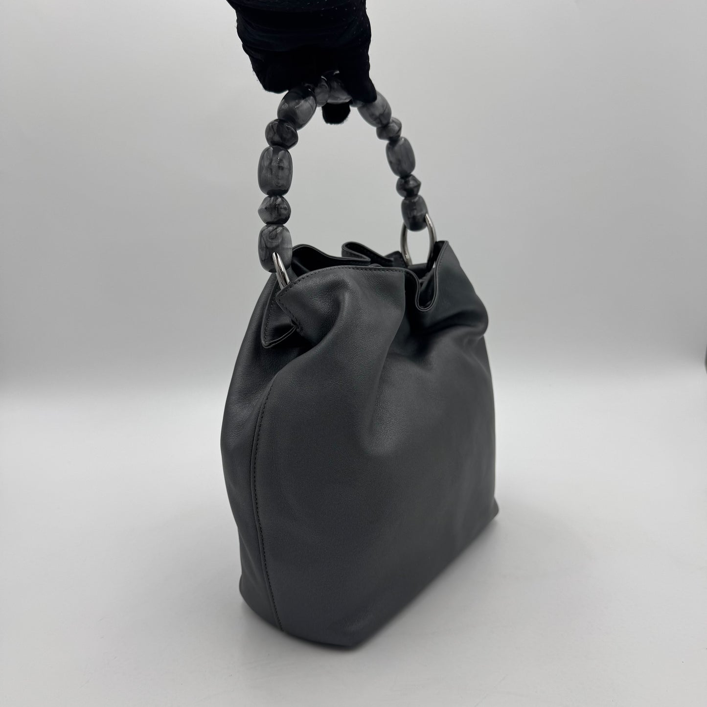 Christian Dior Gray Leather Malice Pearl Handbag