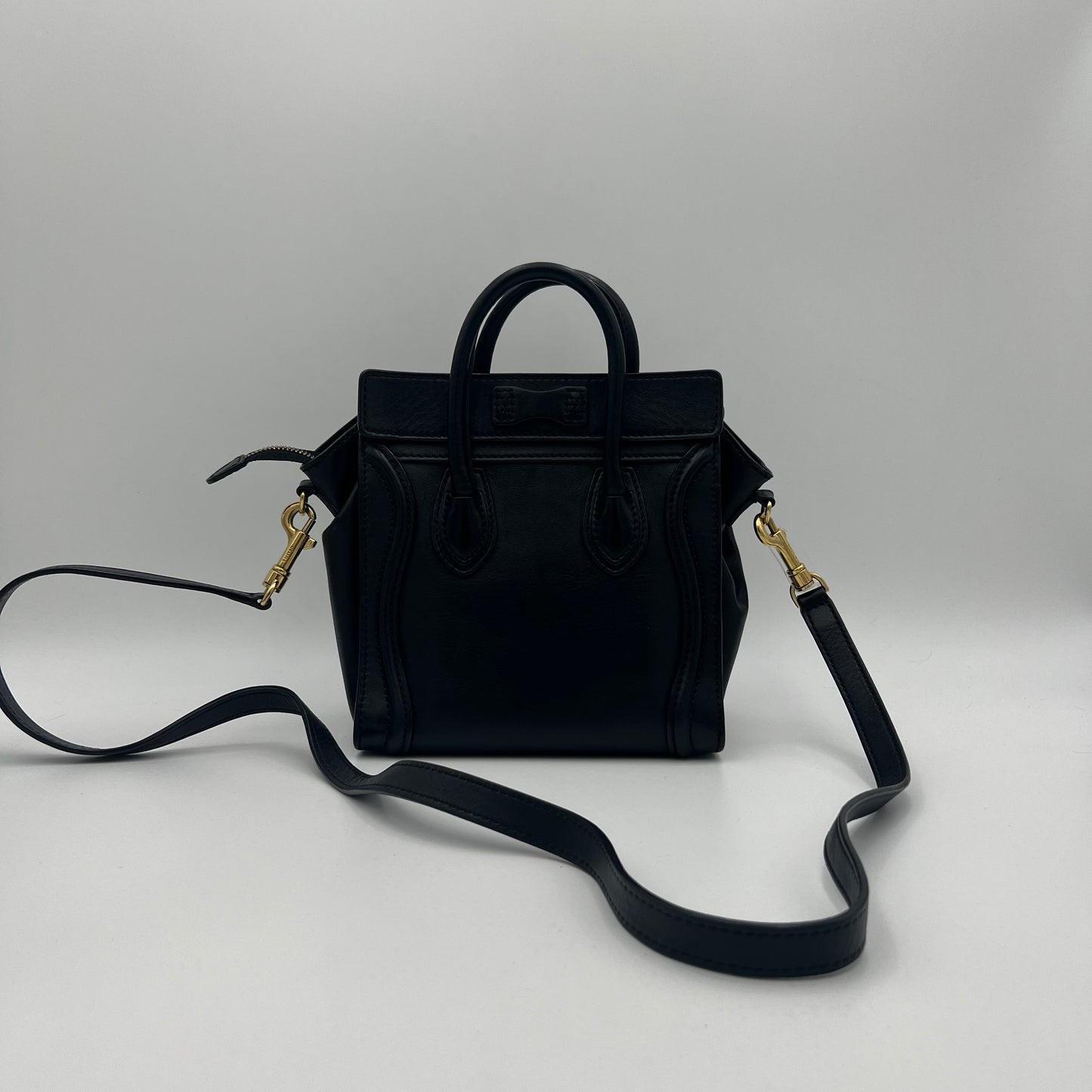 Celine Paris Black Calfskin Nano Luggage with Long Strap GHW