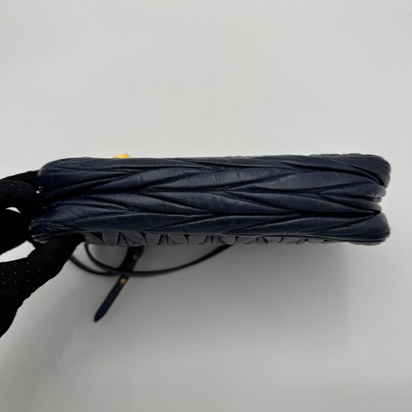 Miu Miu Blue Matelasse Leather Lock Charm Long Strap Pochette GHW