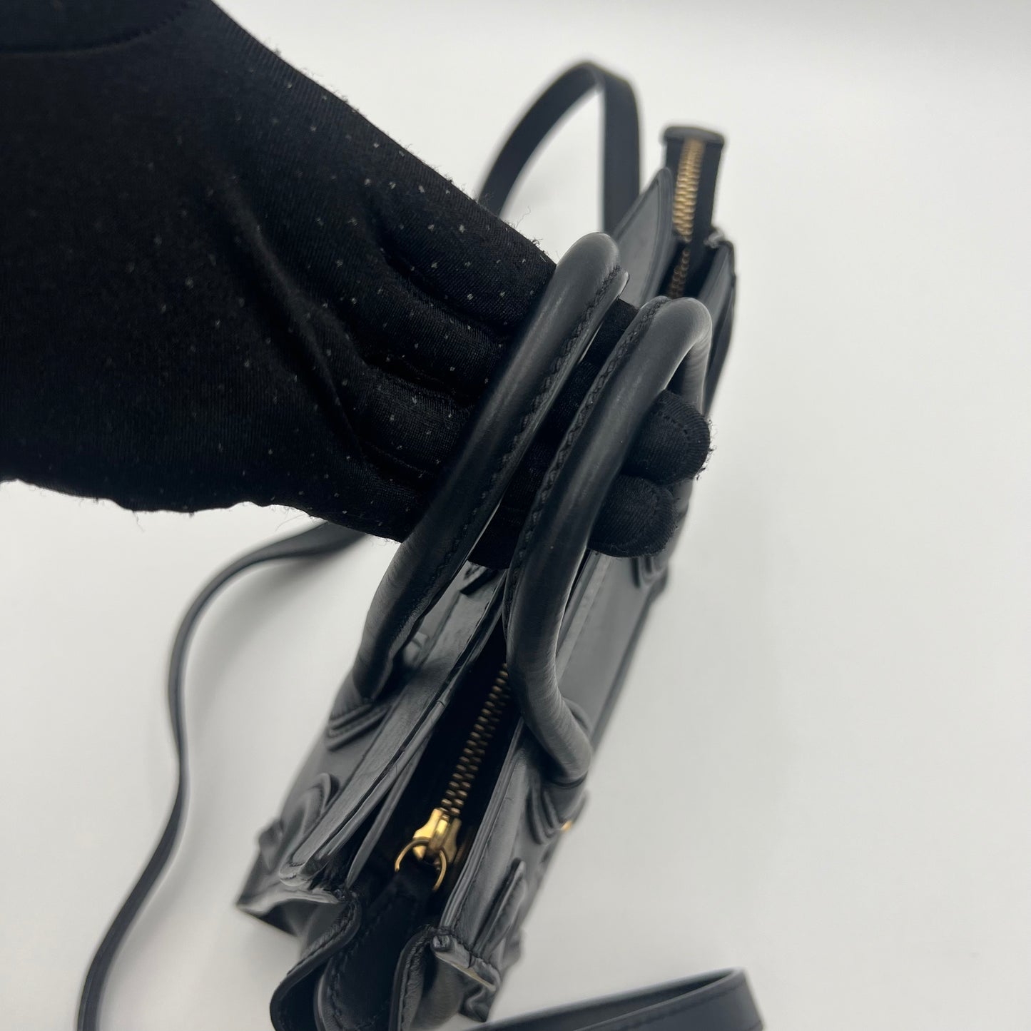 Celine Paris Black Calfskin Nano Luggage with Long Strap GHW