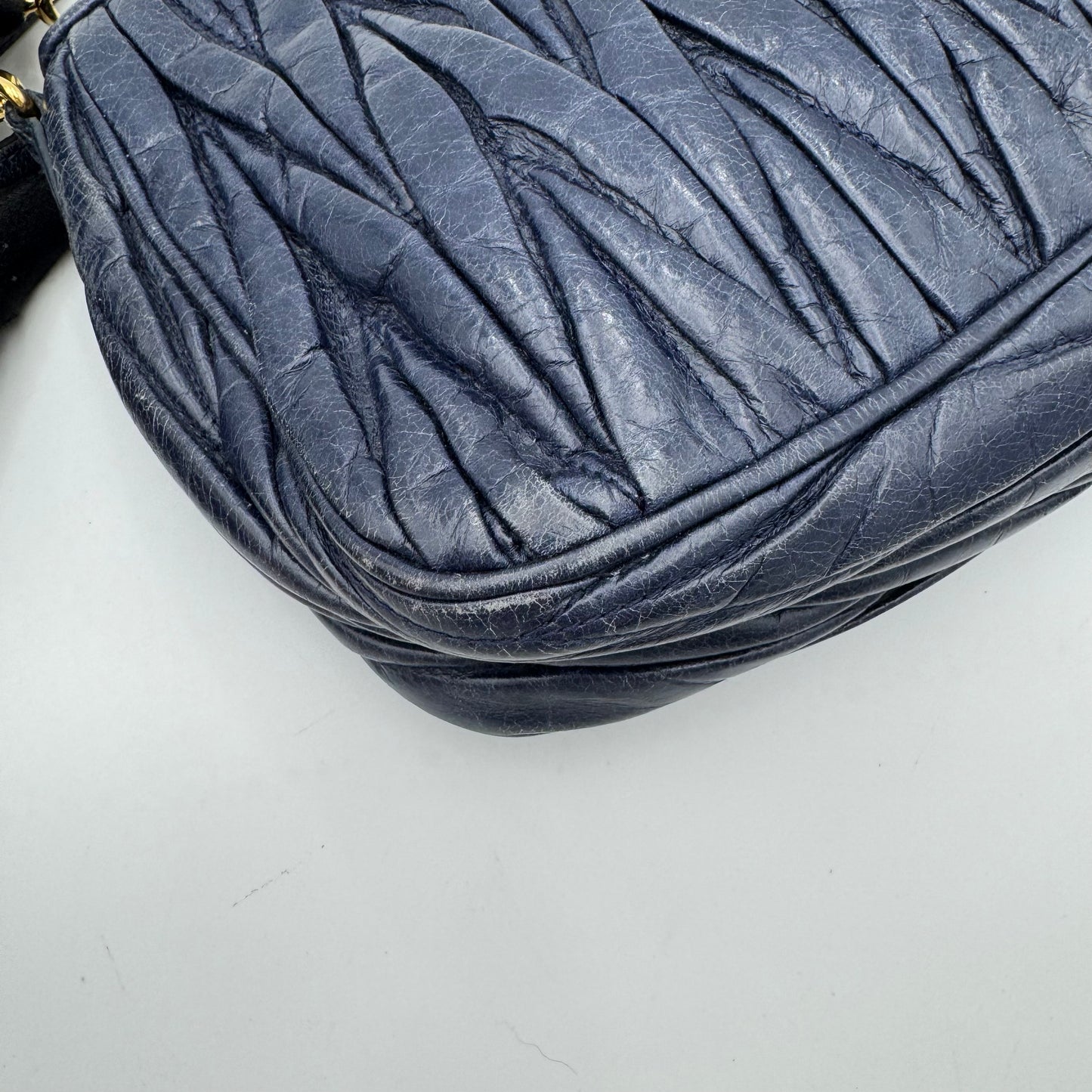 Miu Miu Blue Matelasse Leather Lock Charm Long Strap Pochette GHW