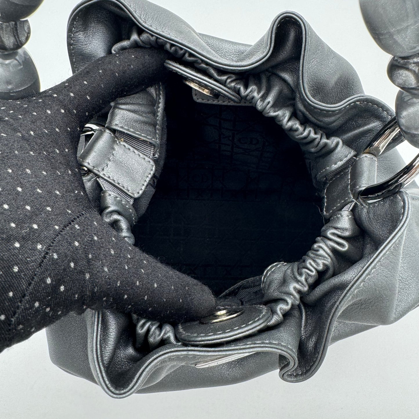 Christian Dior Gray Leather Malice Pearl Handbag