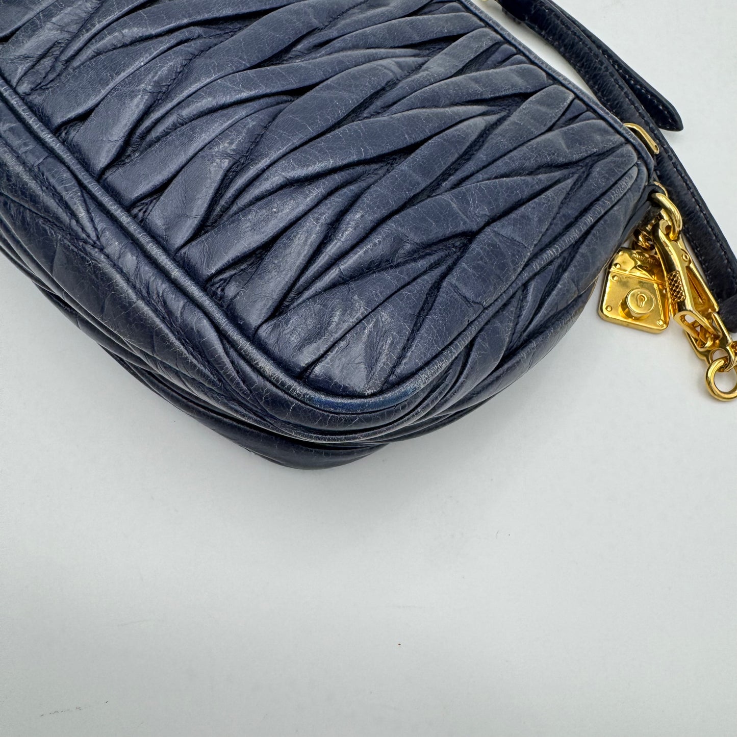 Miu Miu Blue Matelasse Leather Lock Charm Long Strap Pochette GHW