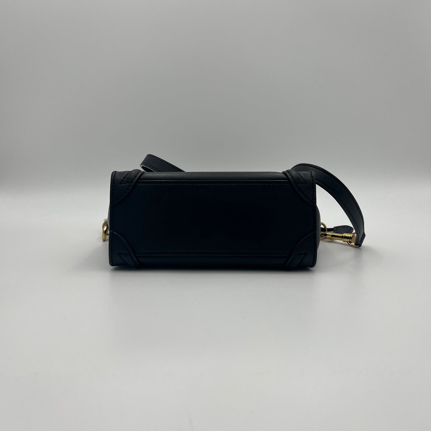 Celine Paris Black Calfskin Nano Luggage with Long Strap GHW
