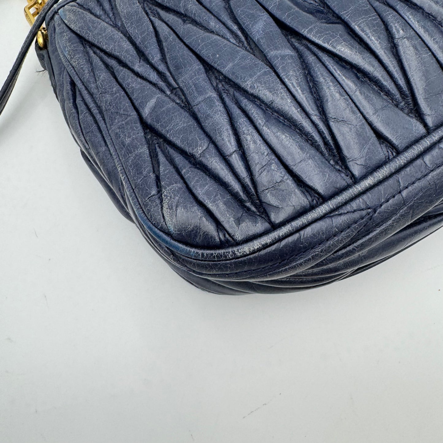 Miu Miu Blue Matelasse Leather Lock Charm Long Strap Pochette GHW