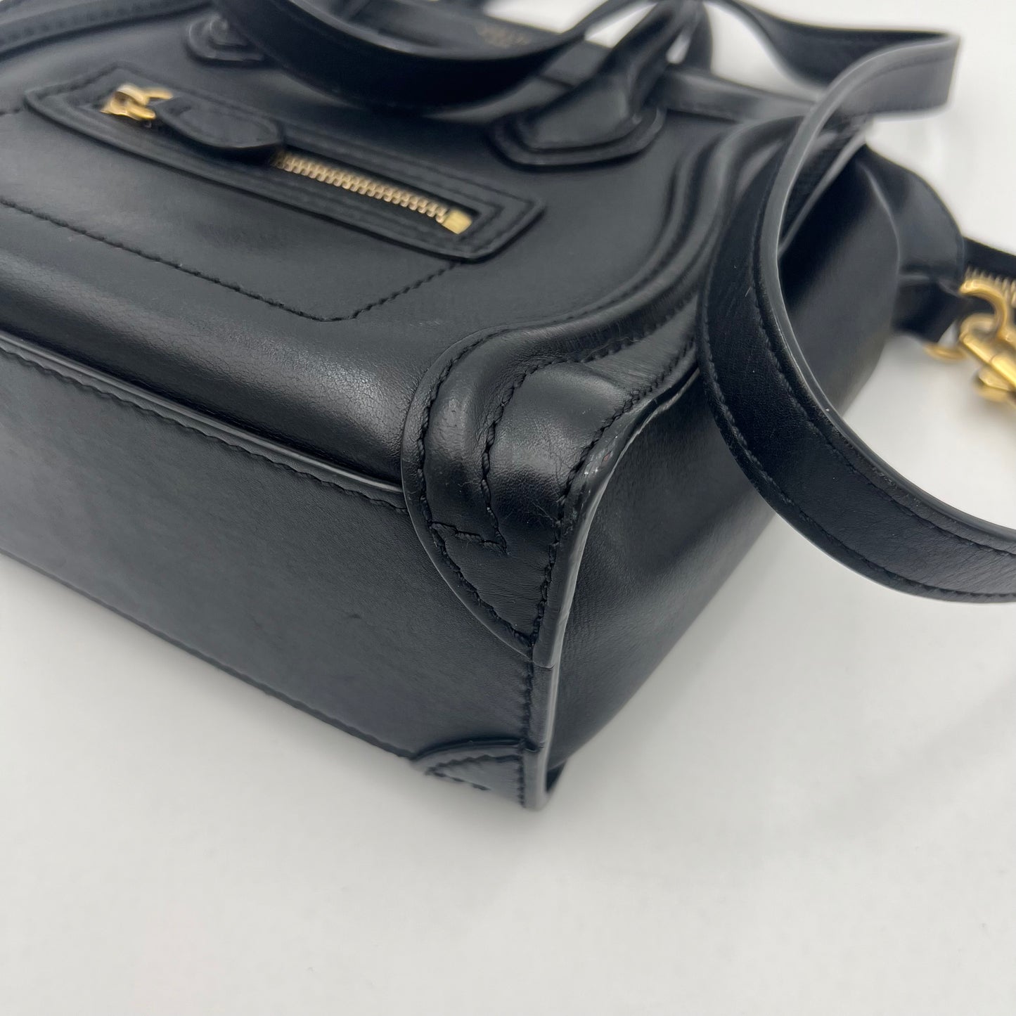 Celine Paris Black Calfskin Nano Luggage with Long Strap GHW