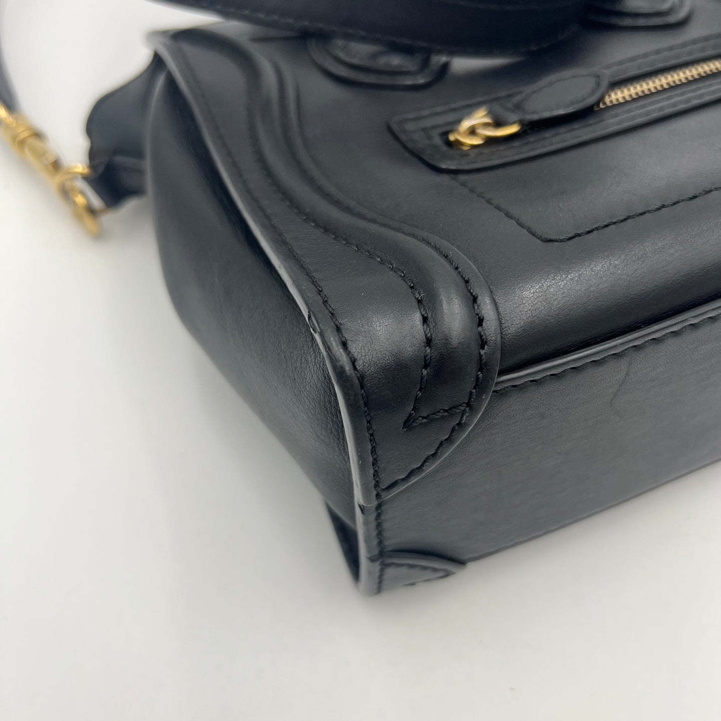 Celine Paris Black Calfskin Nano Luggage with Long Strap GHW