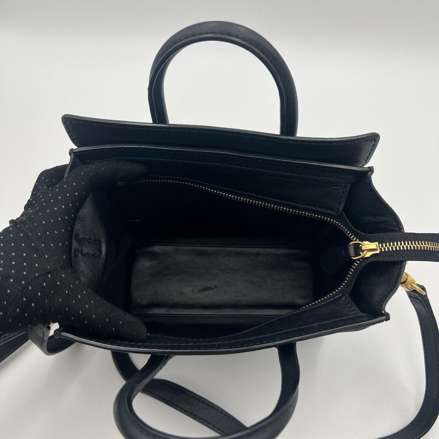 Celine Paris Black Calfskin Nano Luggage with Long Strap GHW