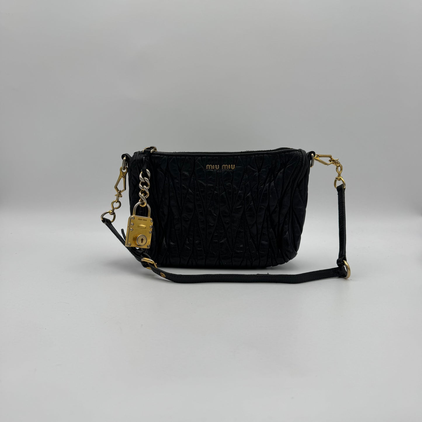 Miu Miu Black Matelasse Leather Lock Charm Pochette GHW