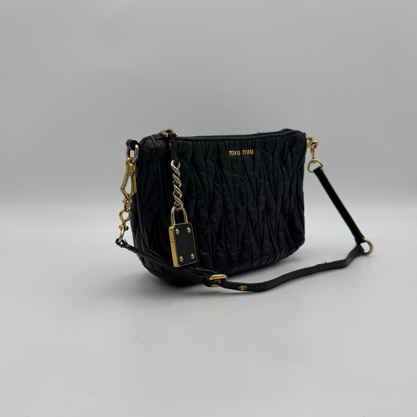 Miu Miu Black Matelasse Leather Lock Charm Pochette GHW