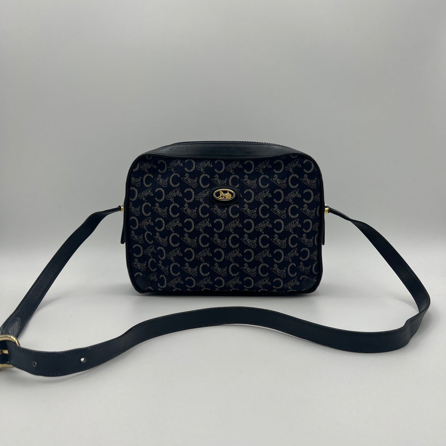 Celine Paris Navy Blue C Horse Carriage Medium Crossbody