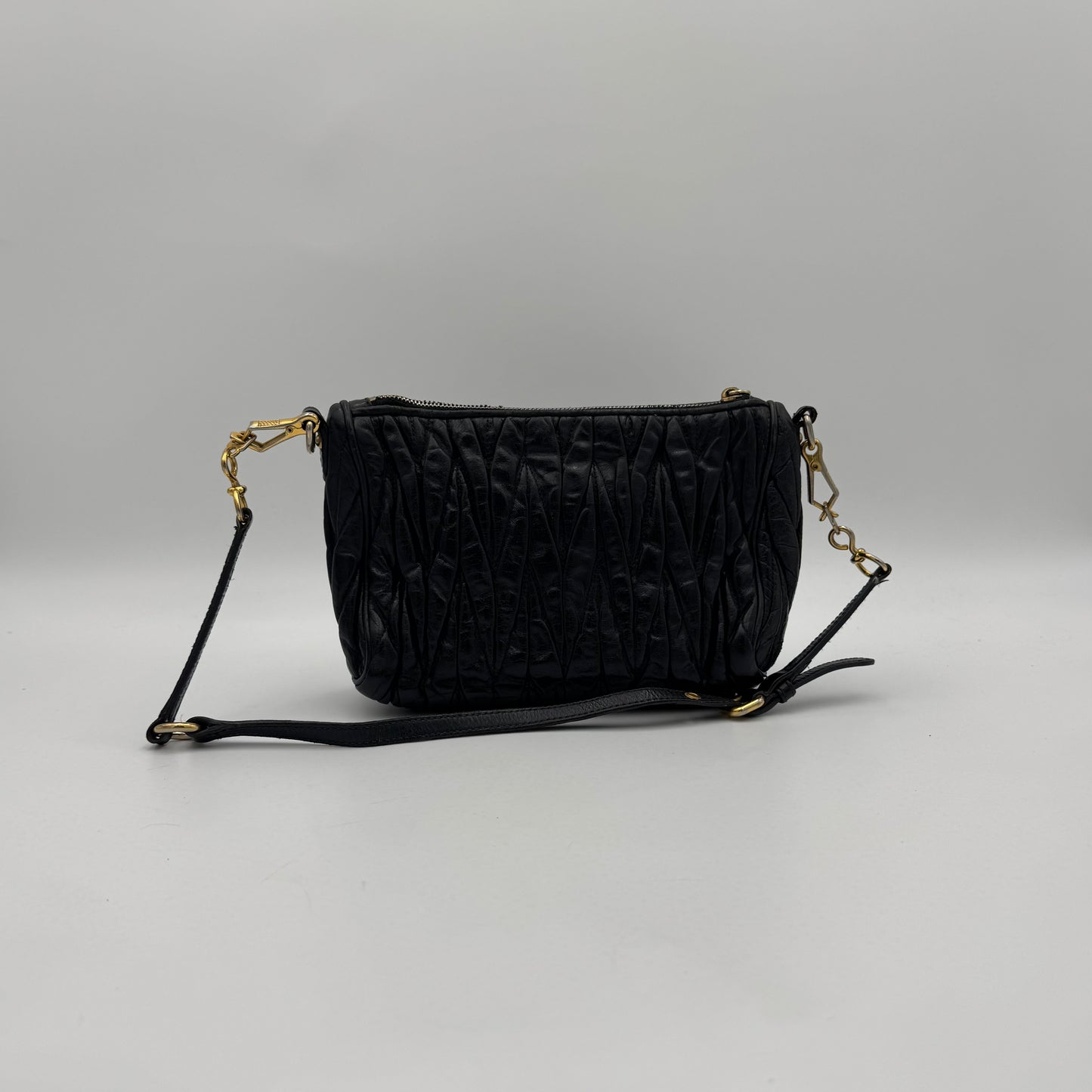 Miu Miu Black Matelasse Leather Lock Charm Pochette GHW