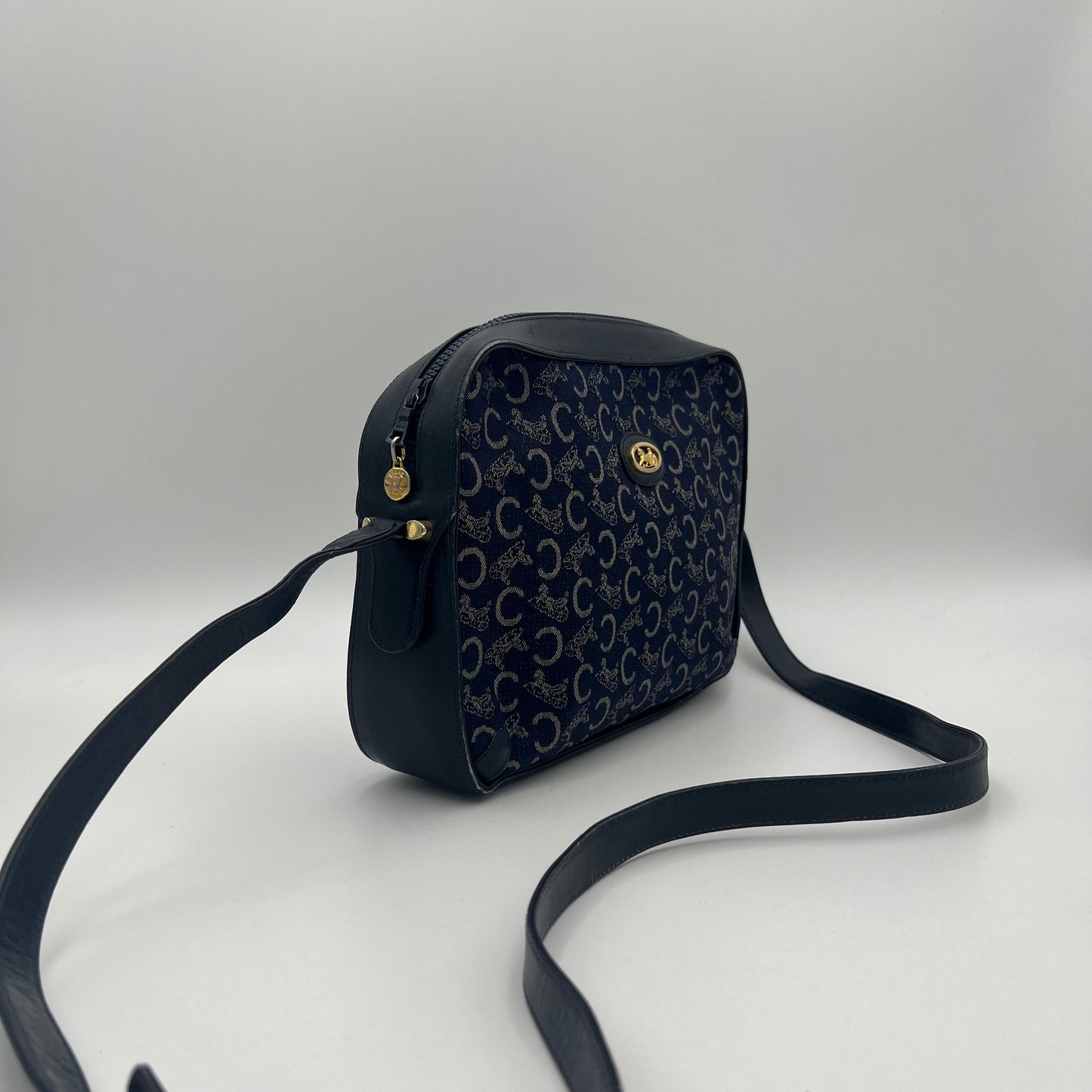 Celine Paris Navy Blue C Horse Carriage Medium Crossbody