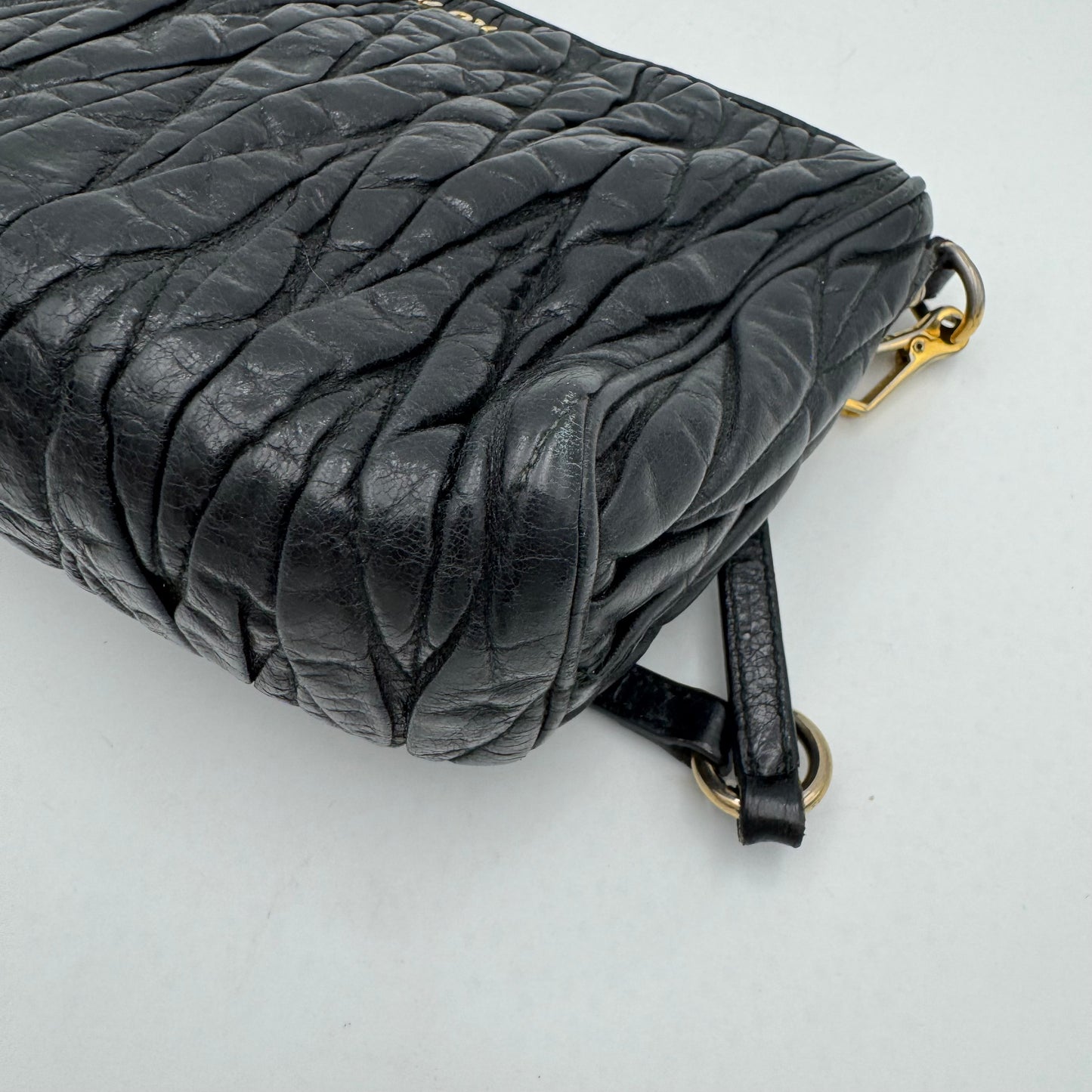 Miu Miu Black Matelasse Leather Lock Charm Pochette GHW