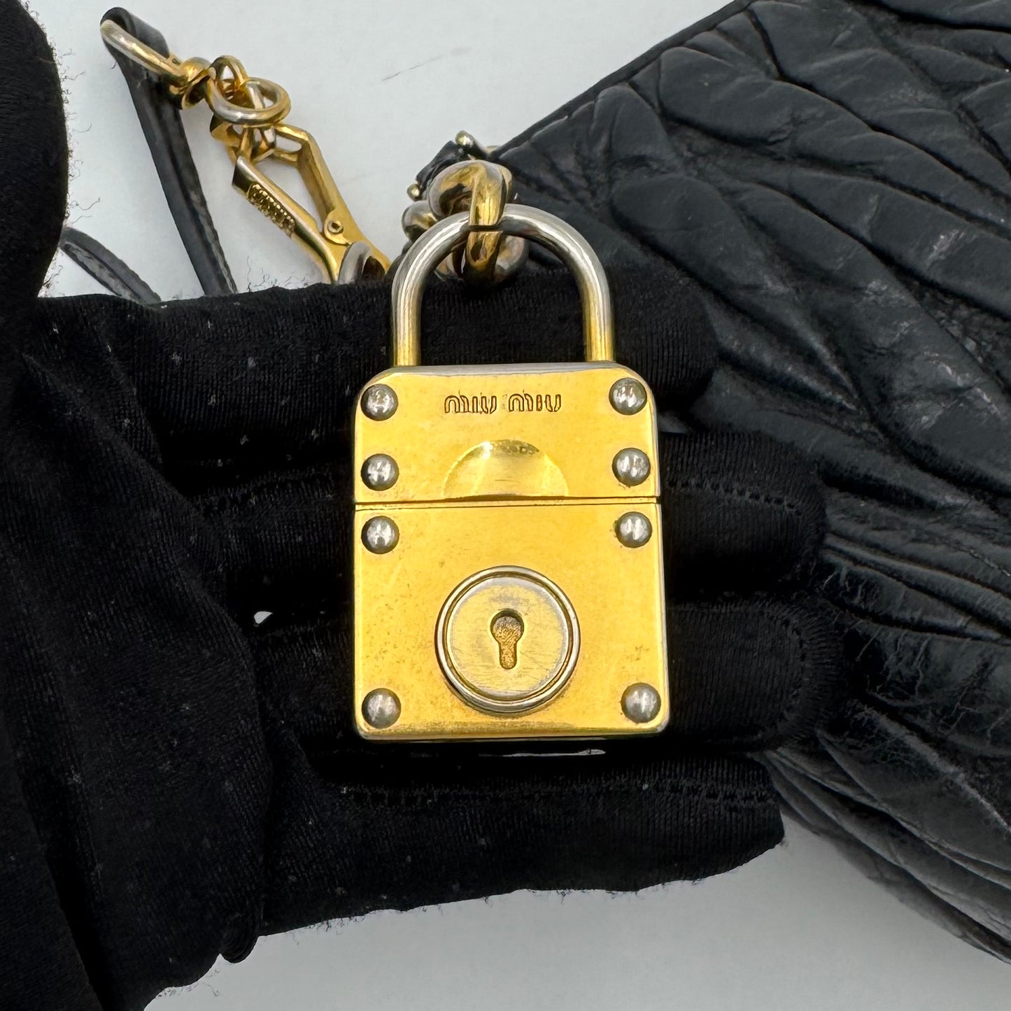 Miu Miu Black Matelasse Leather Lock Charm Pochette GHW