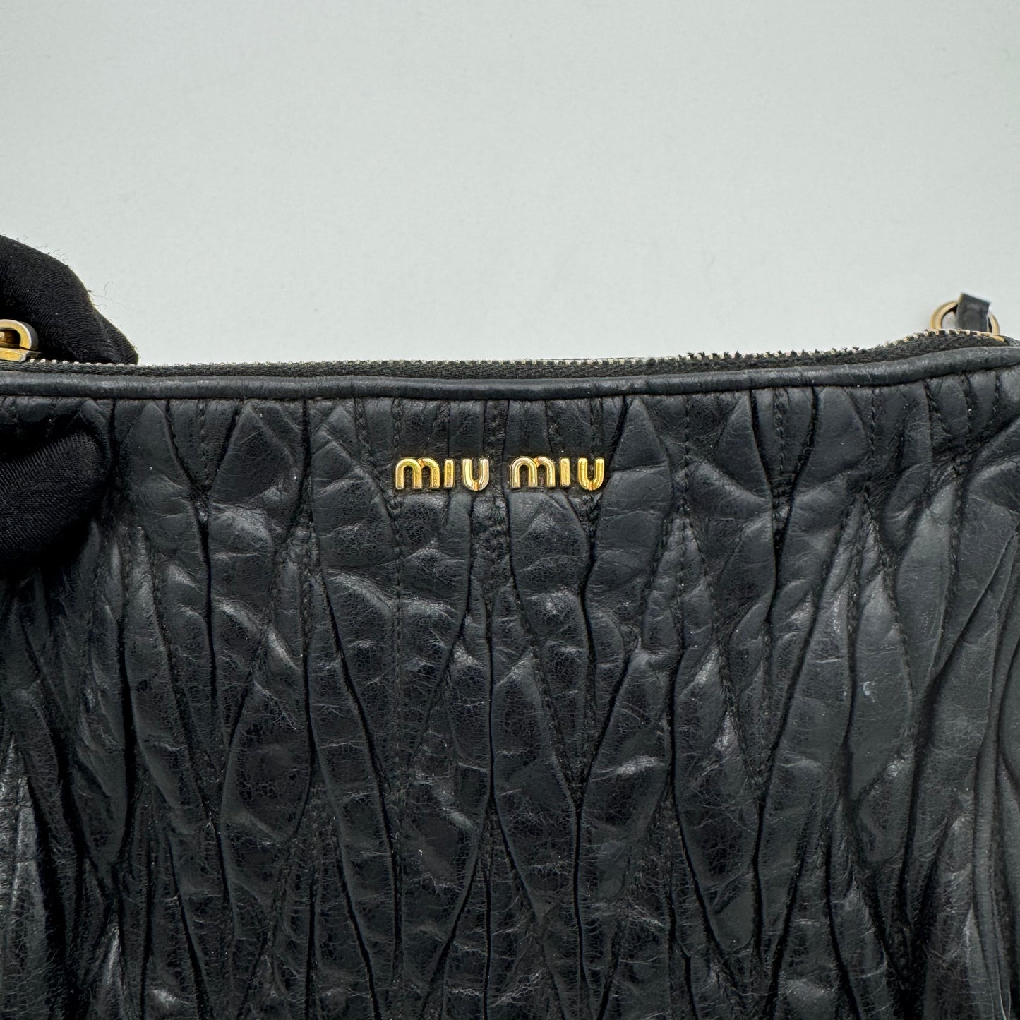 Miu Miu Black Matelasse Leather Lock Charm Pochette GHW