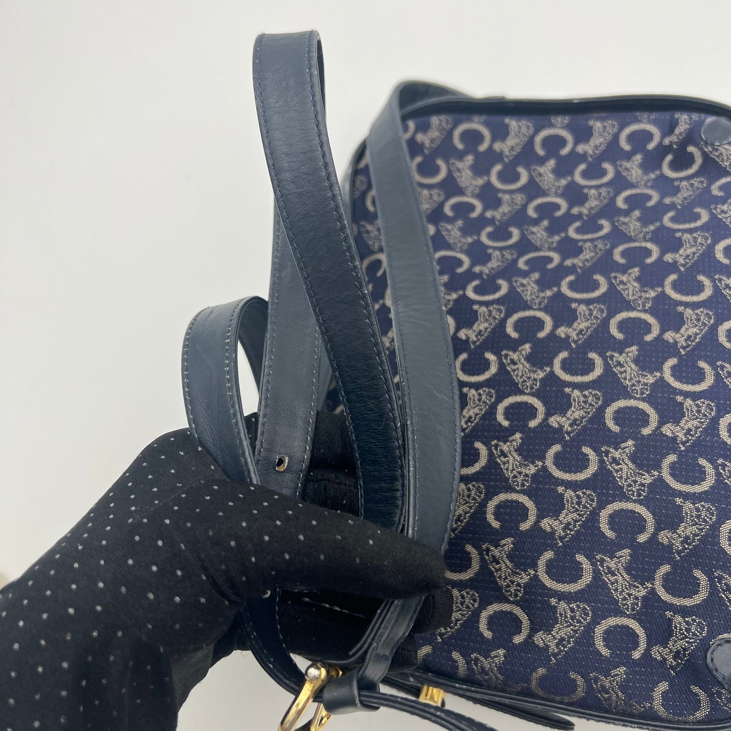 Celine Paris Navy Blue C Horse Carriage Medium Crossbody