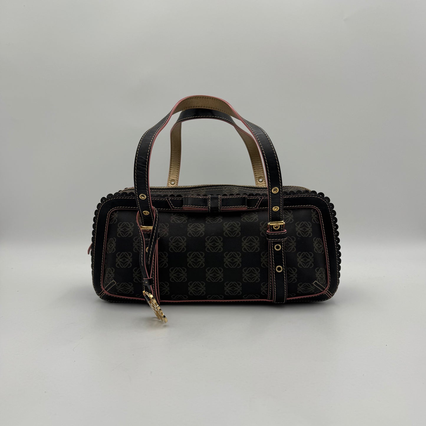 Loewe Black and Pink Anagram Bow Charm Boston Bag