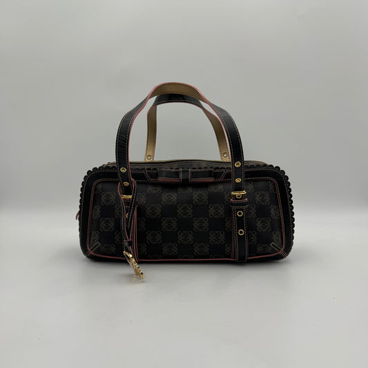 Loewe Black and Pink Anagram Bow Charm Boston Bag