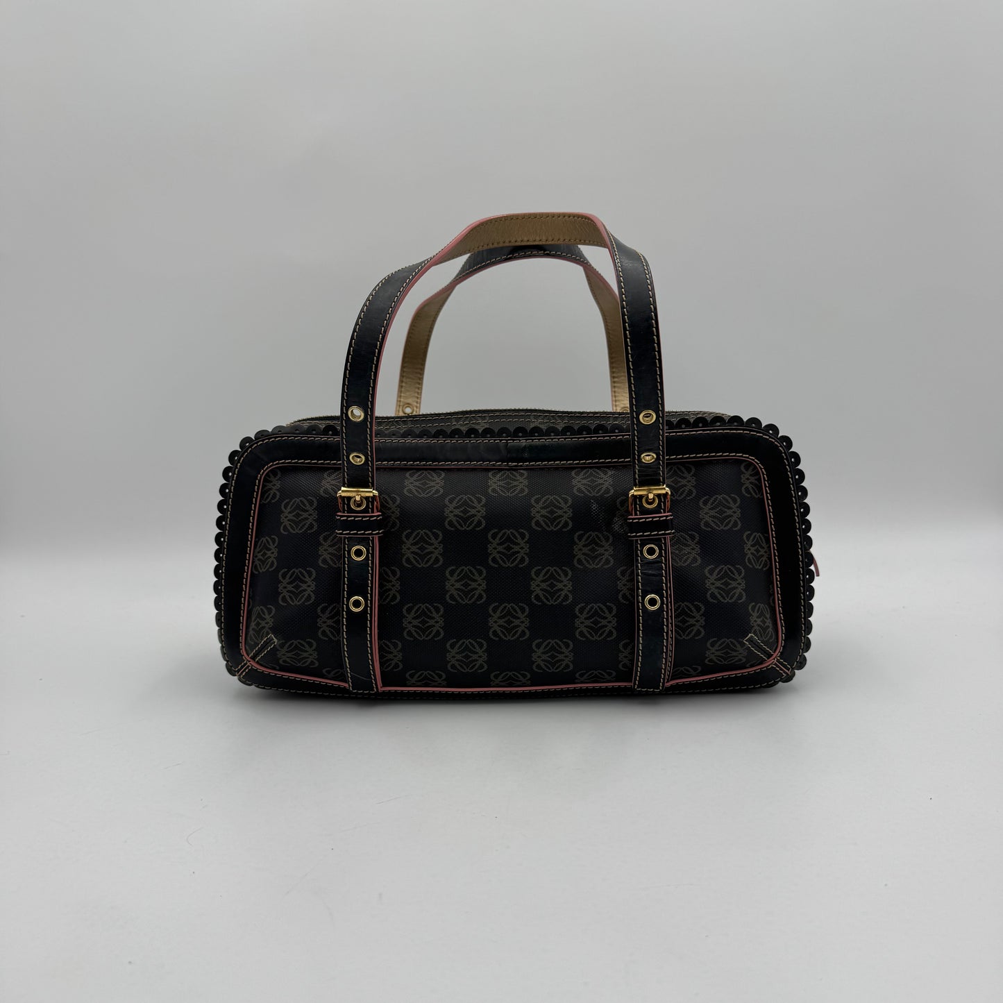 Loewe Black and Pink Anagram Bow Charm Boston Bag