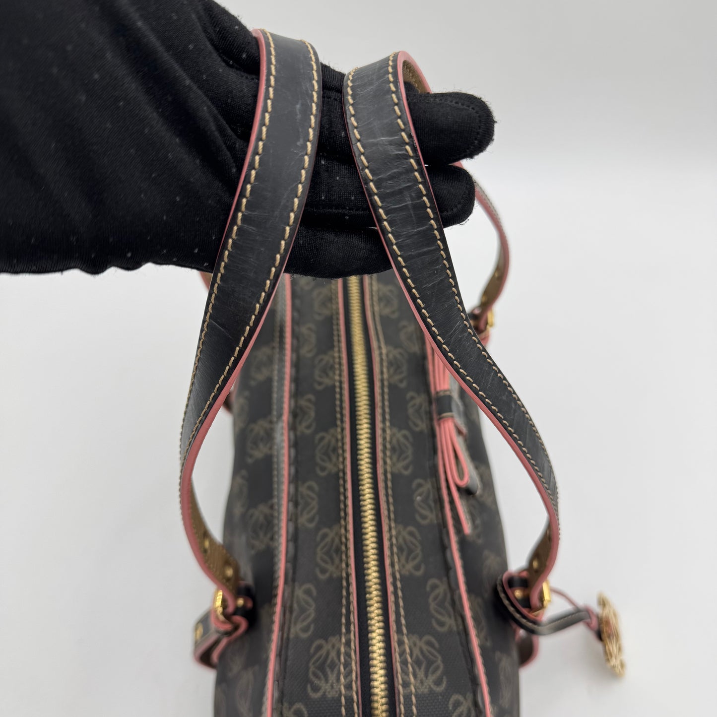 Loewe Black and Pink Anagram Bow Charm Boston Bag