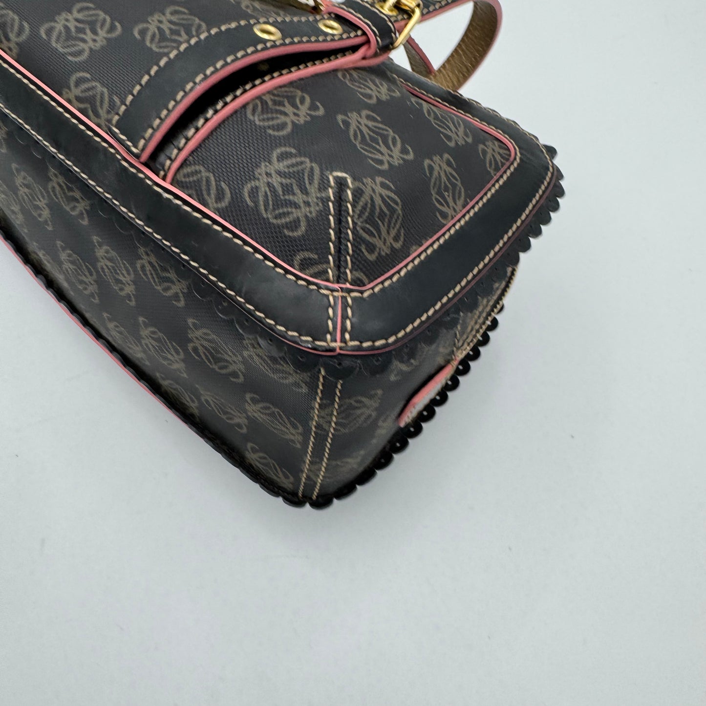 Loewe Black and Pink Anagram Bow Charm Boston Bag