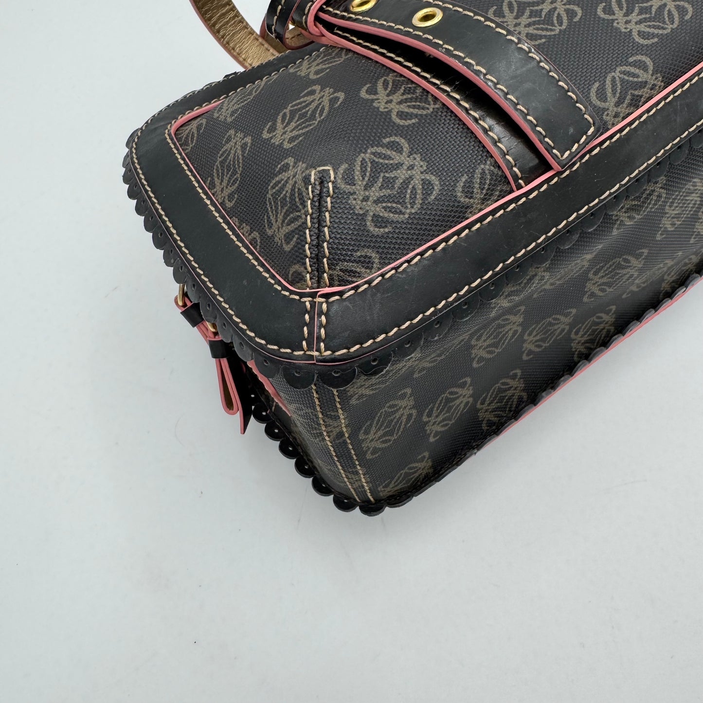Loewe Black and Pink Anagram Bow Charm Boston Bag