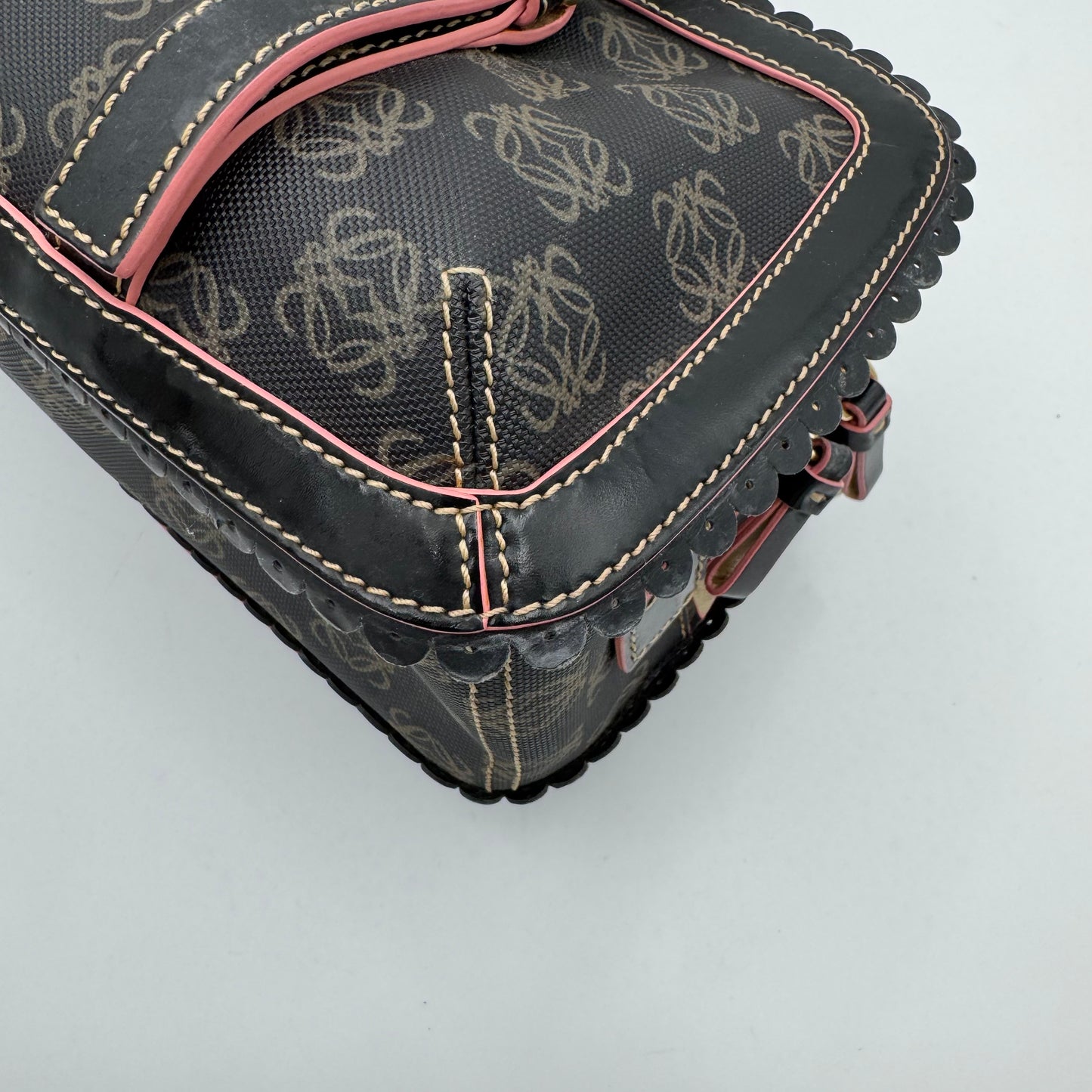 Loewe Black and Pink Anagram Bow Charm Boston Bag