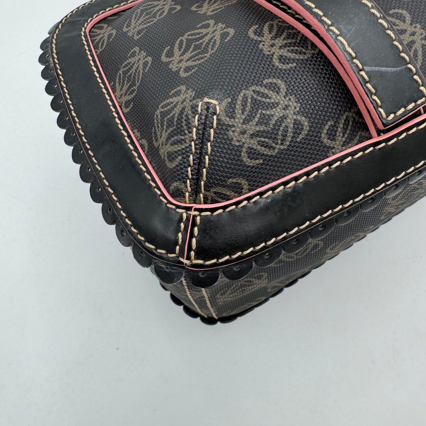 Loewe Black and Pink Anagram Bow Charm Boston Bag