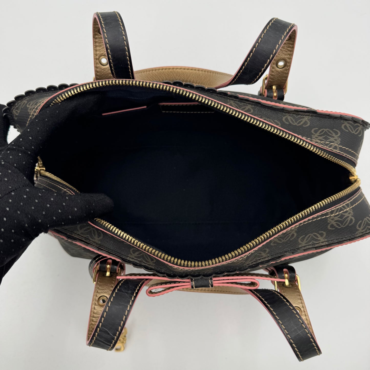 Loewe Black and Pink Anagram Bow Charm Boston Bag