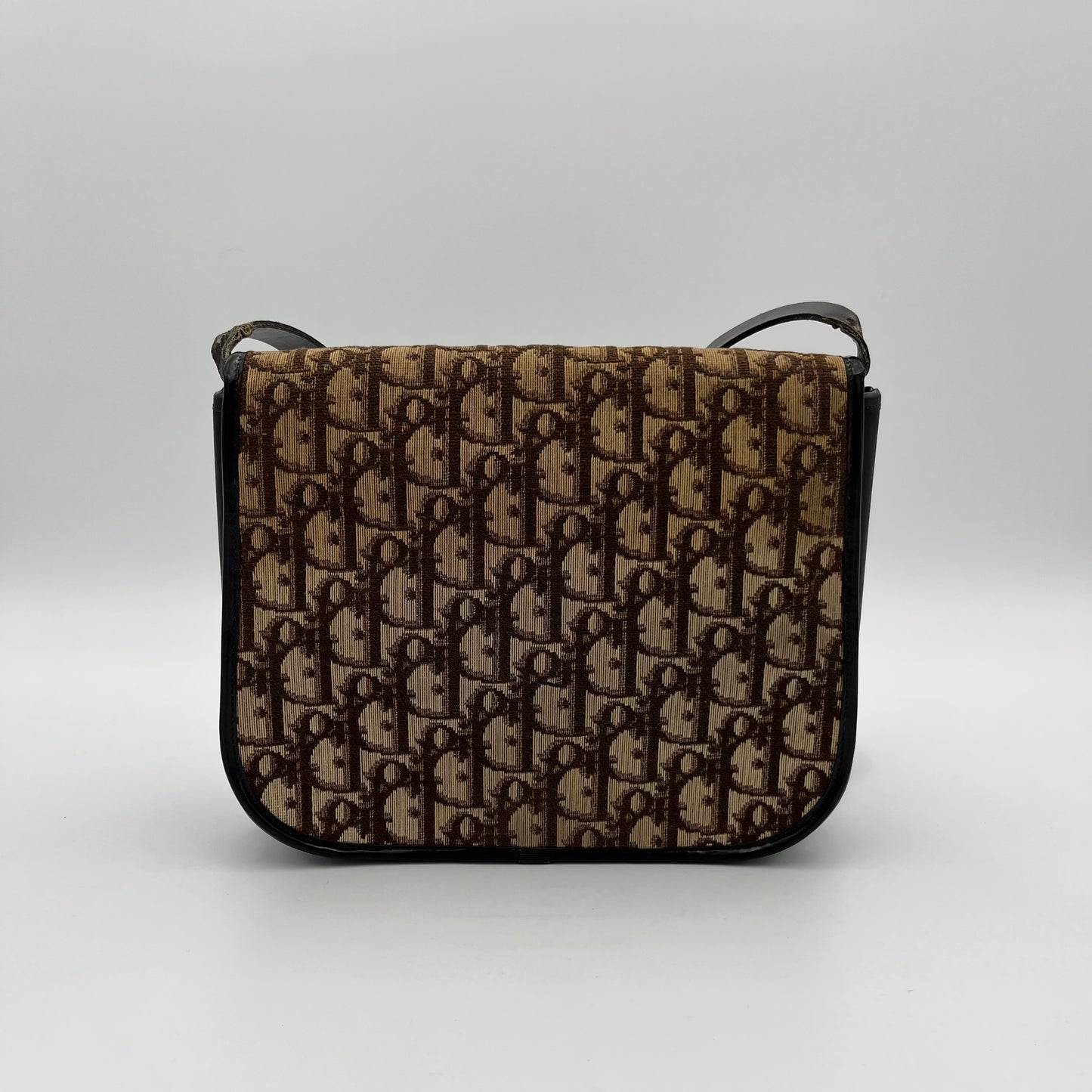 Christian Dior Vintage Brown Oblique Canvas Flap Shoulder Bag
